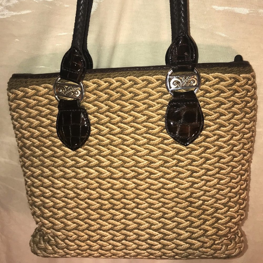 Stylish Brighton Woven Straw & Brown Leather Bag